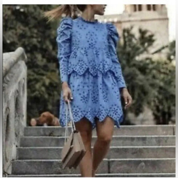 Zara Women Embroidered Eyelet Dress- Periwinkle - Picture 4 of 9